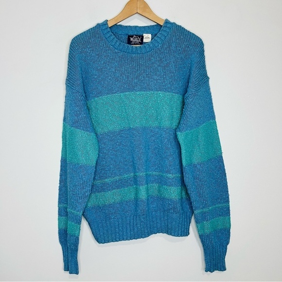 Vintage WoolRich Blue Cotton Knit Crewneck Medium - Picture 1 of 5